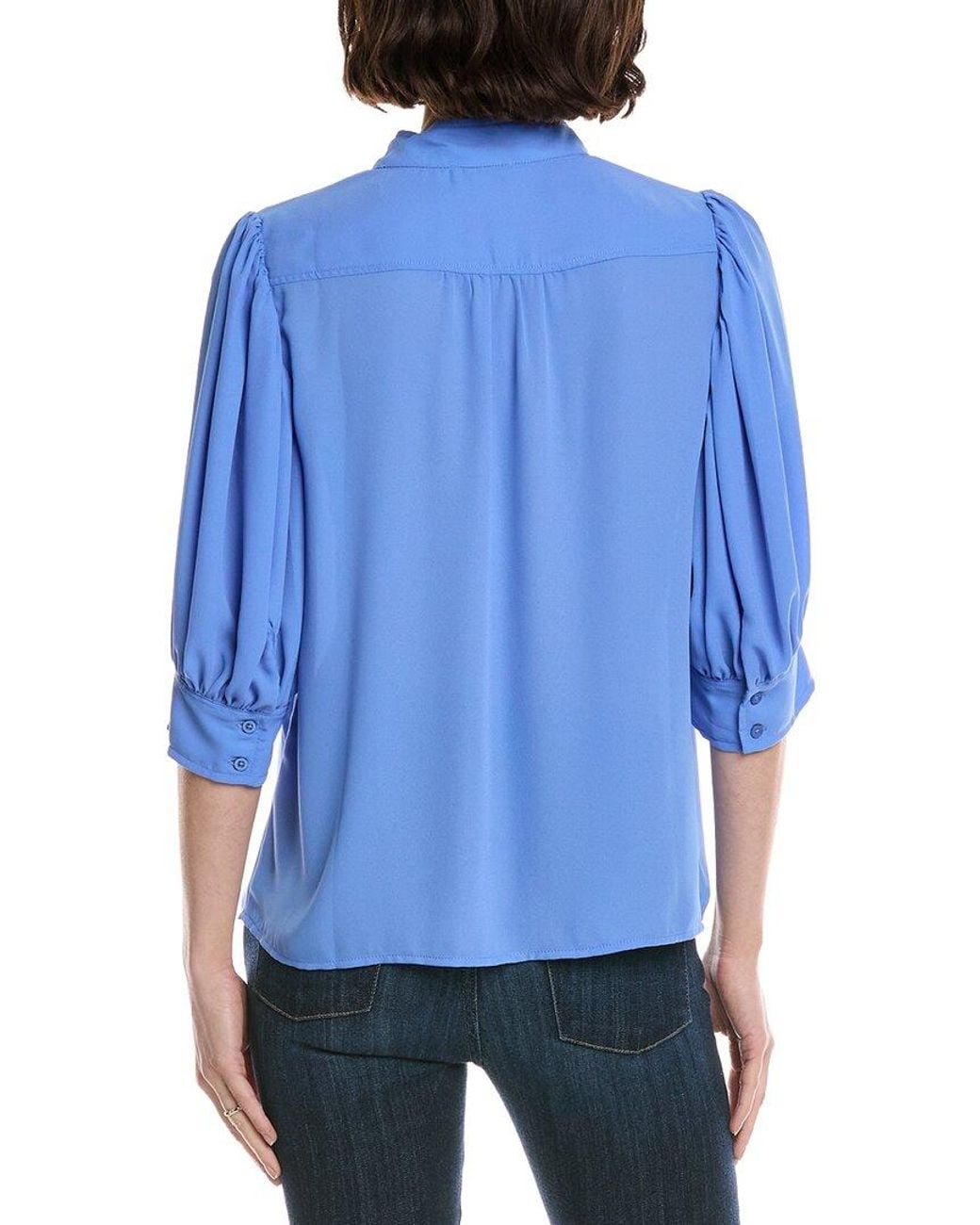 Cece Blue Open Collar Top