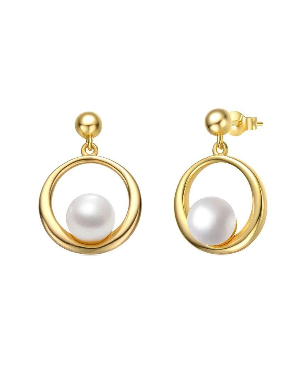 Genevive Jewelry Metallic 14k Over Silver 6.5mm Pearl Dangle Earrings