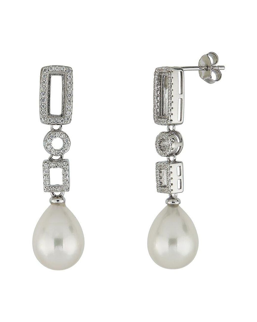 Belpearl White 10Mm Pearl Cz Dangle Earrings