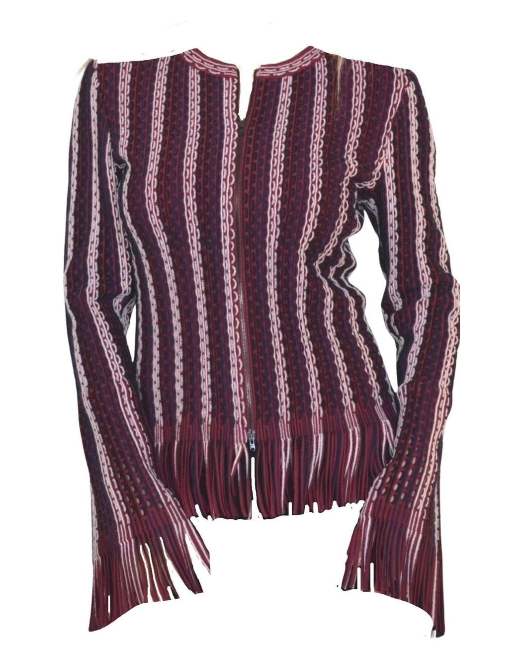 Alaïa Purple Seamed Knit Moto Fringe Jacket