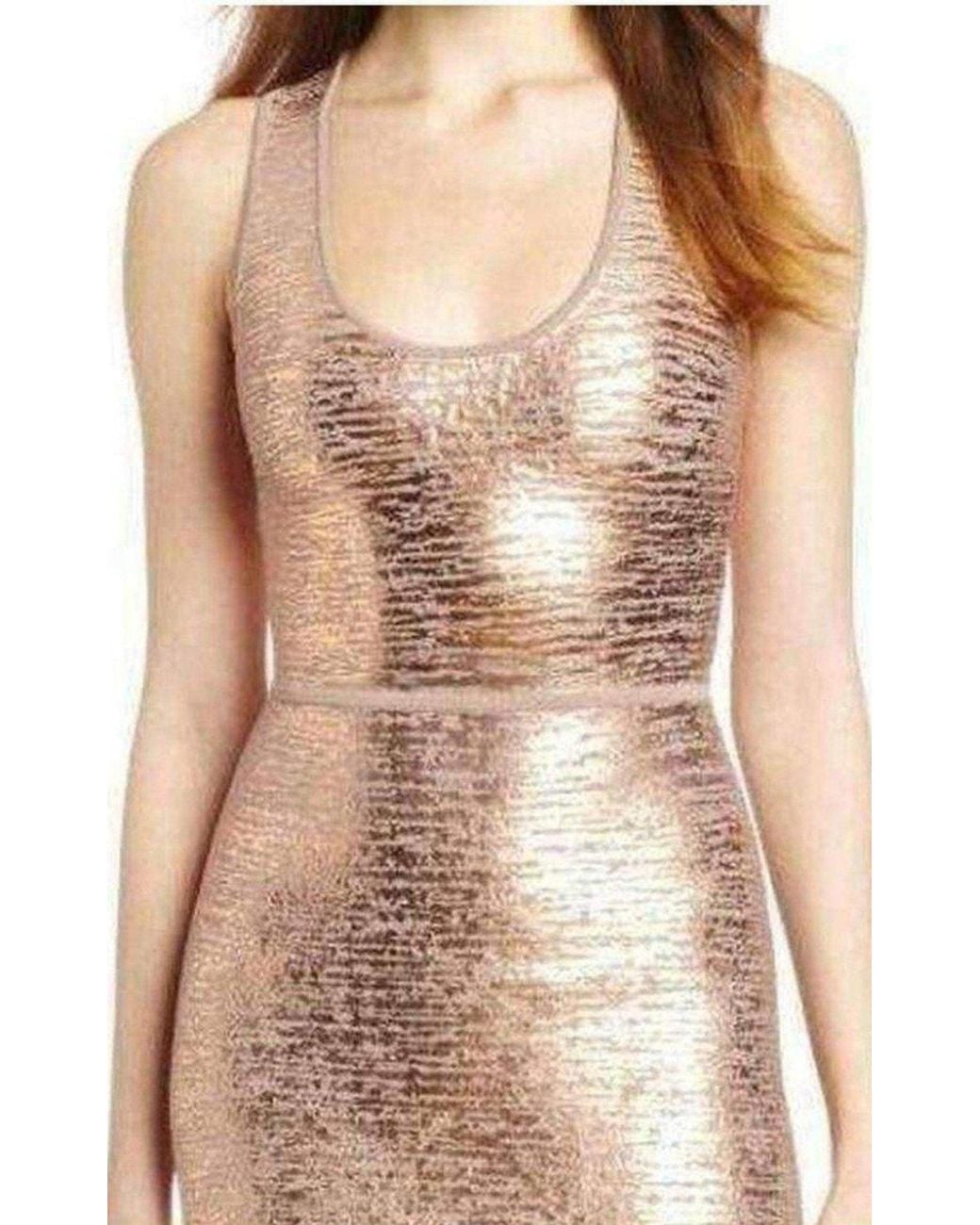 BCBGMAXAZRIA Natural Gisela Criss Cross Foil Print Bodycon Dress