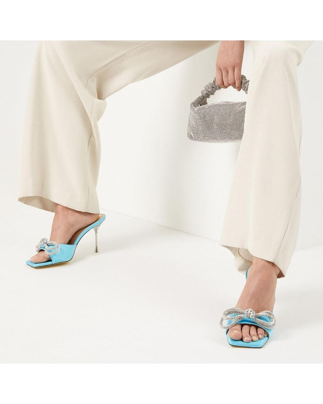 Mach & Mach Blue Double Bow Square Toe Mules