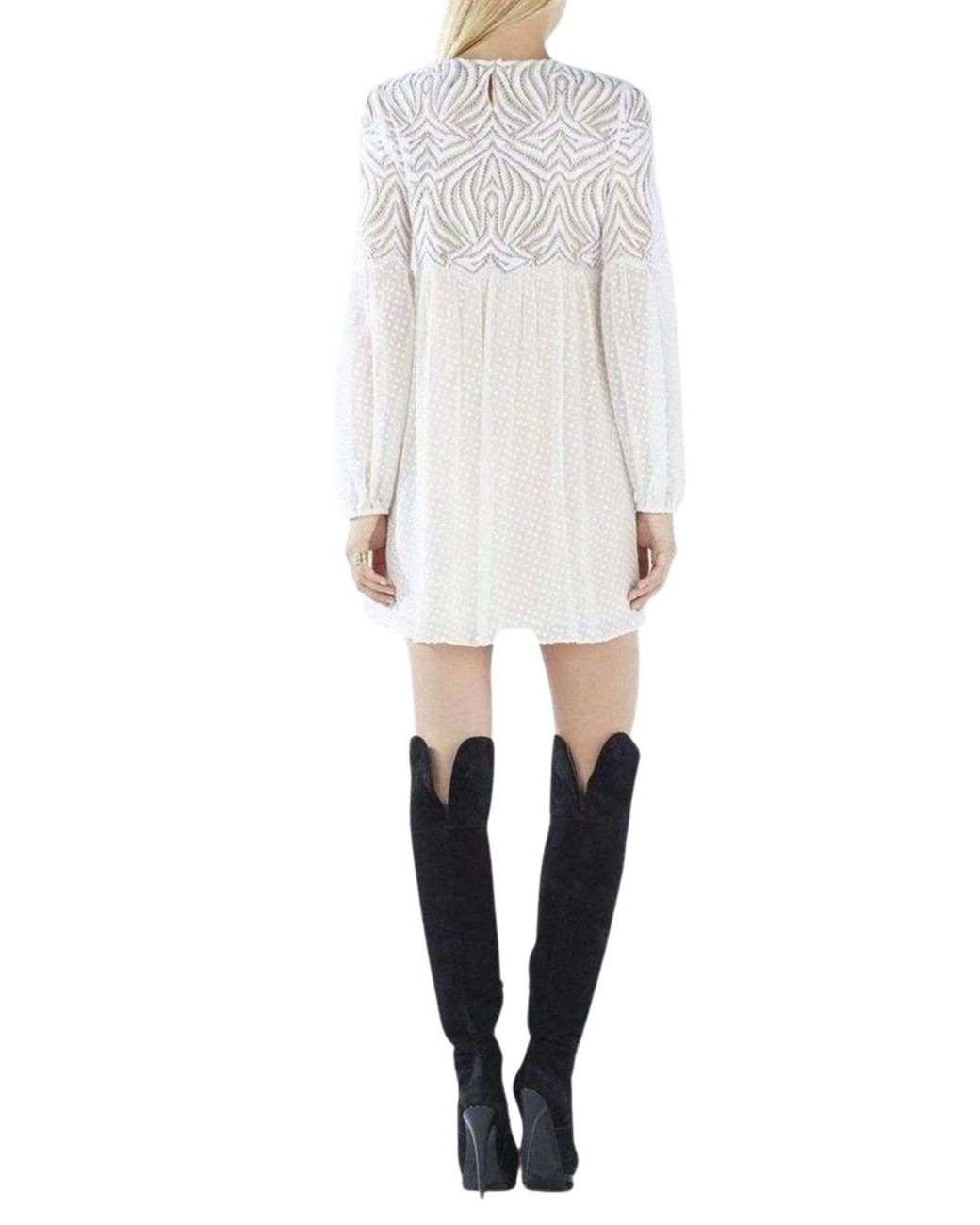 BCBGMAXAZRIA White Kitra Lace Peasant Dress