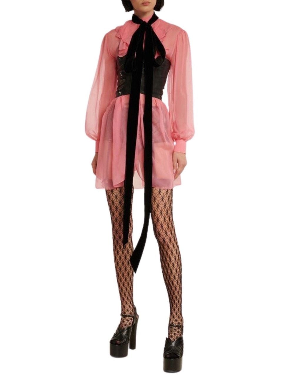 Gucci Red Velvet Ties Silk-chiffon Dress