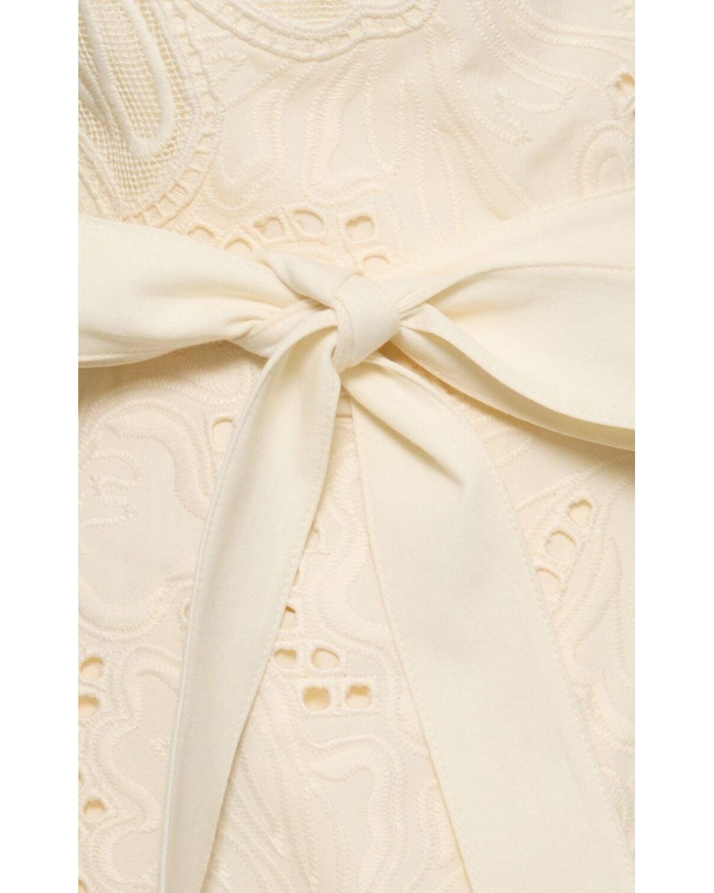 Elie Saab Natural Eyelet Embroidered Cotton-blend Midi Dress