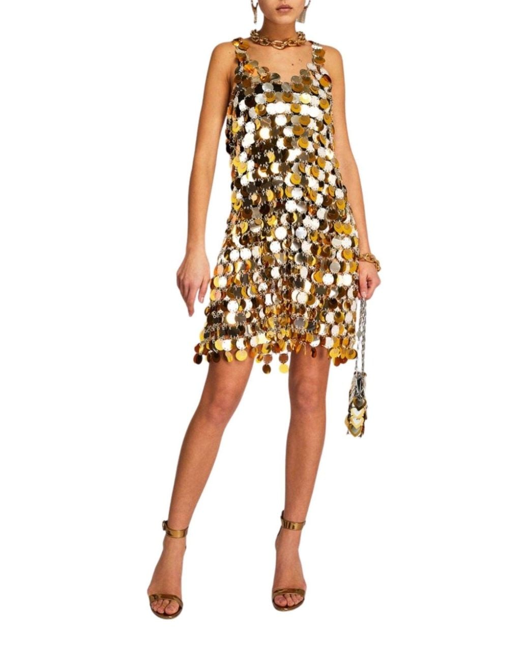 Rabanne Metallic Oversized Paliette-embellished Mini Dress