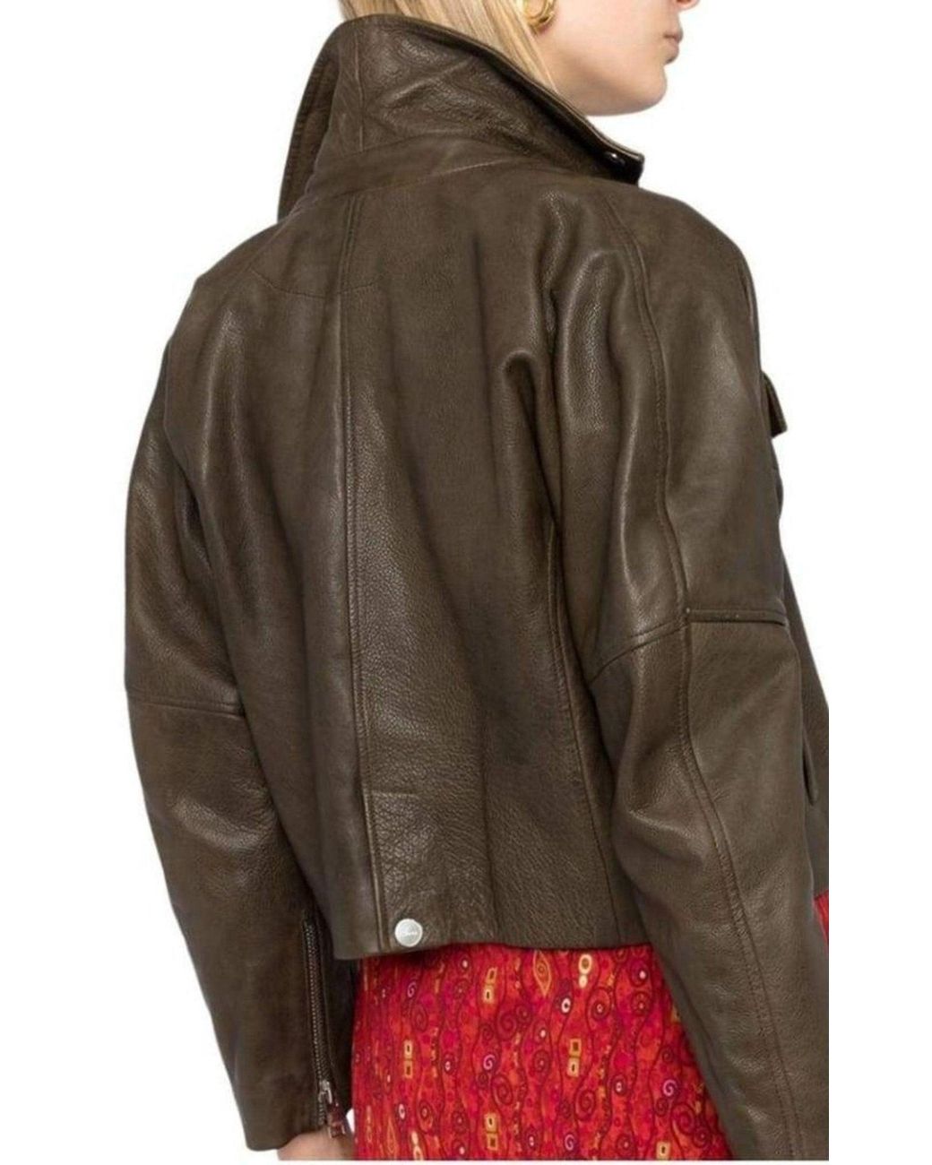 Ganni Green Leather Cropped Biker Jacket