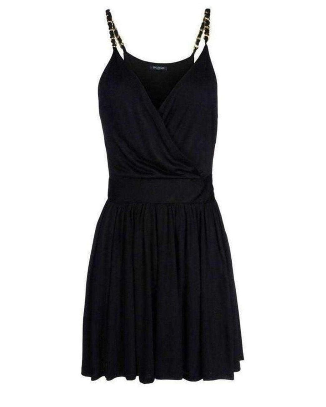 Balmain Black Wrap Dress With Gold Chain Straps