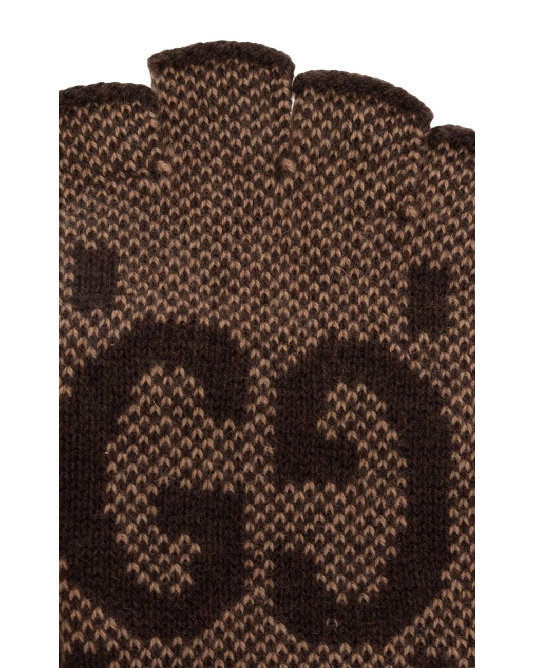 Gucci GG Cashmere Fingerless Gloves Brown Grey