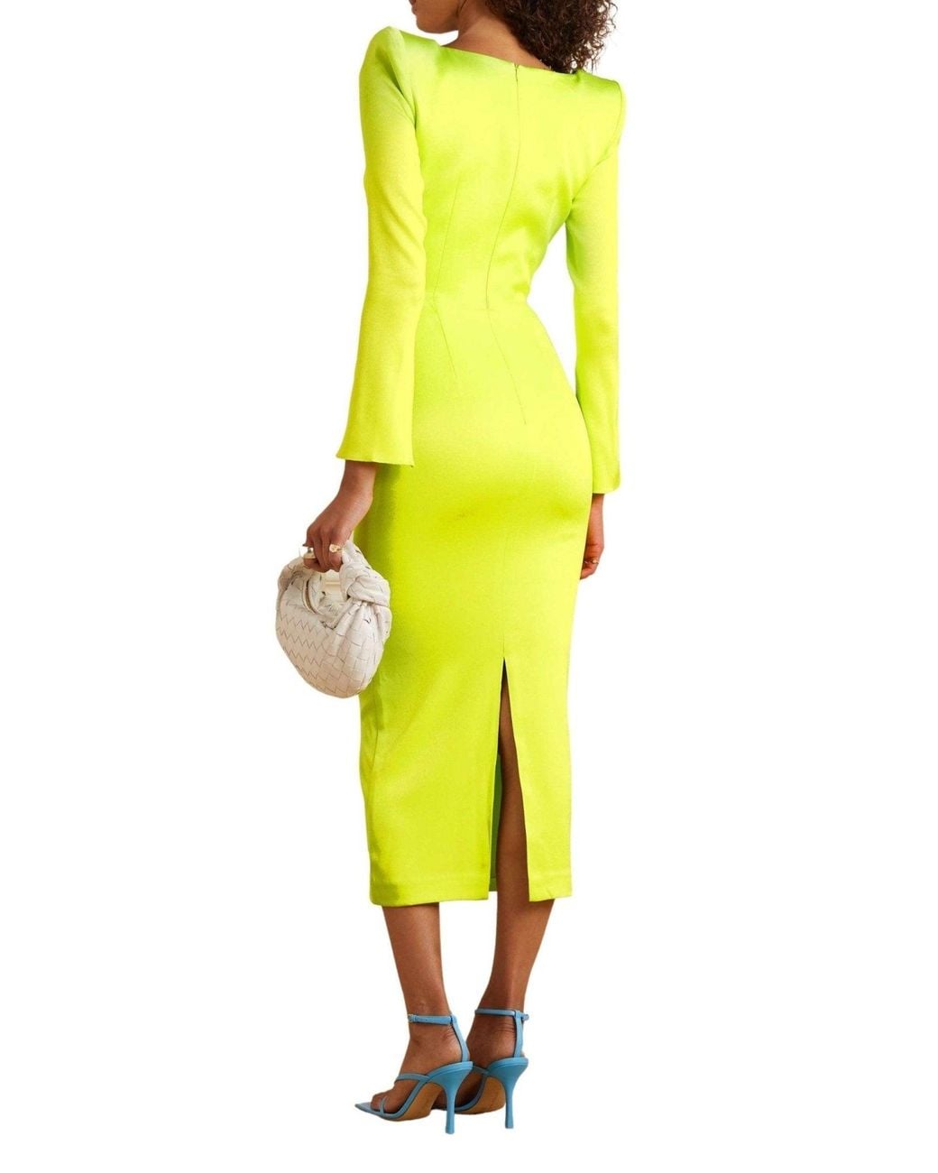 Alex Perry Yellow Manor Neon Chartreuse Strong-shoulder Midi Dress