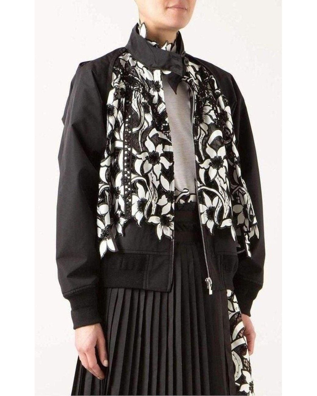 Sacai Black Broderie Anglaise Floral Cotton Jacket