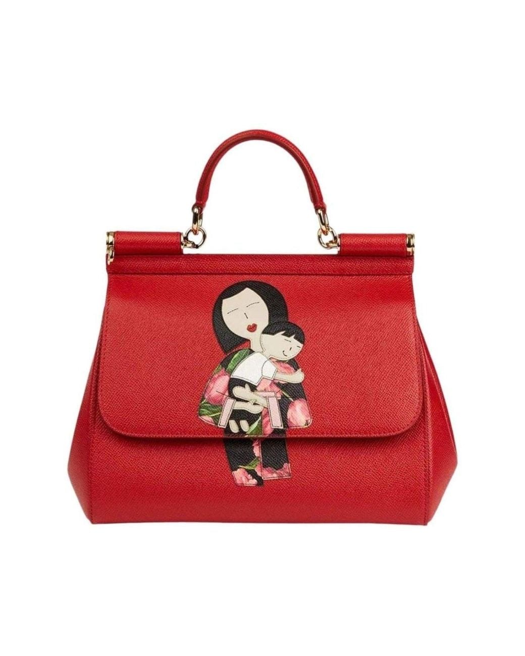 Dolce & Gabbana Red Family Print Sicily Tote Bag Regular