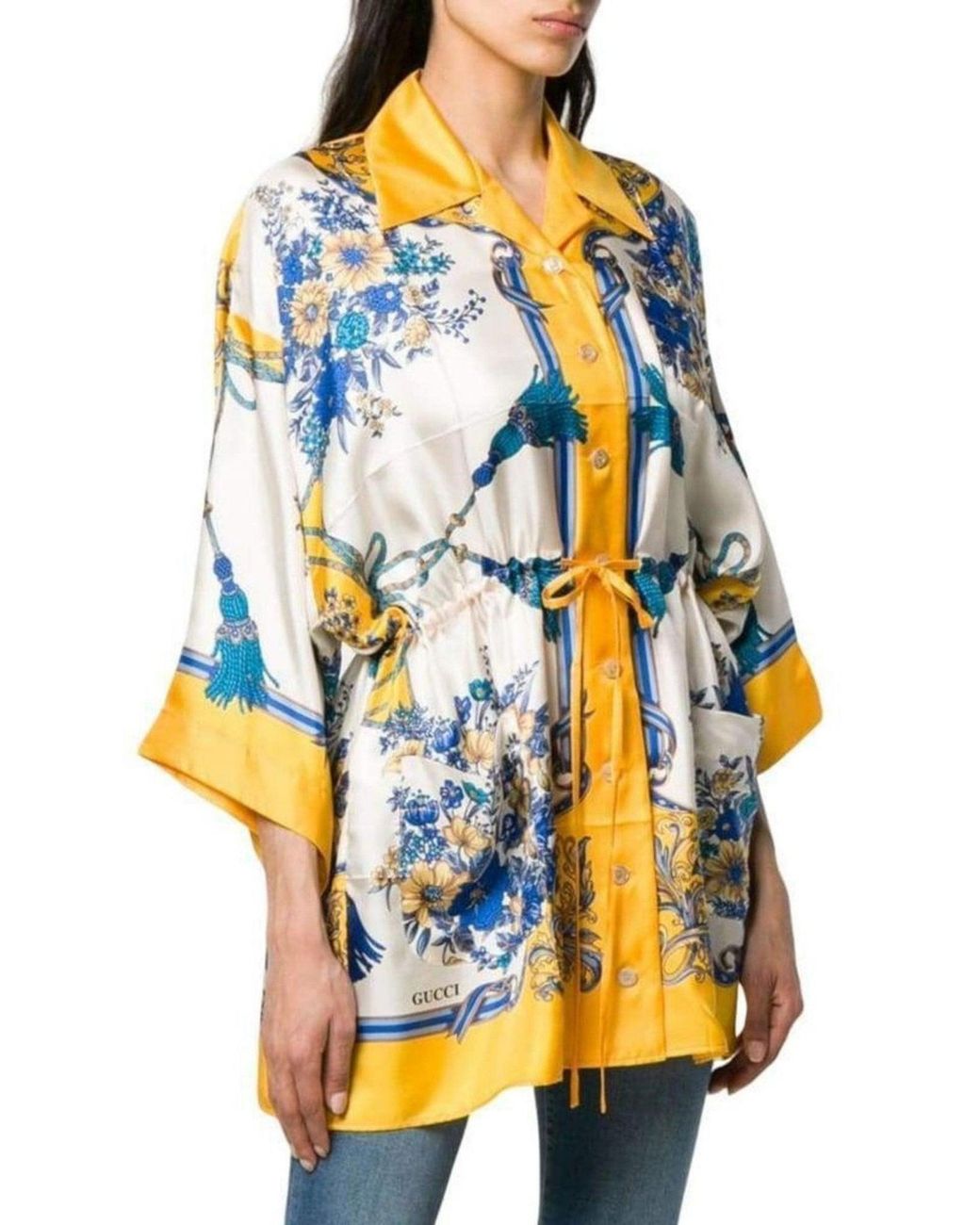 Gucci Blue Printed Silk Kimono Shirt