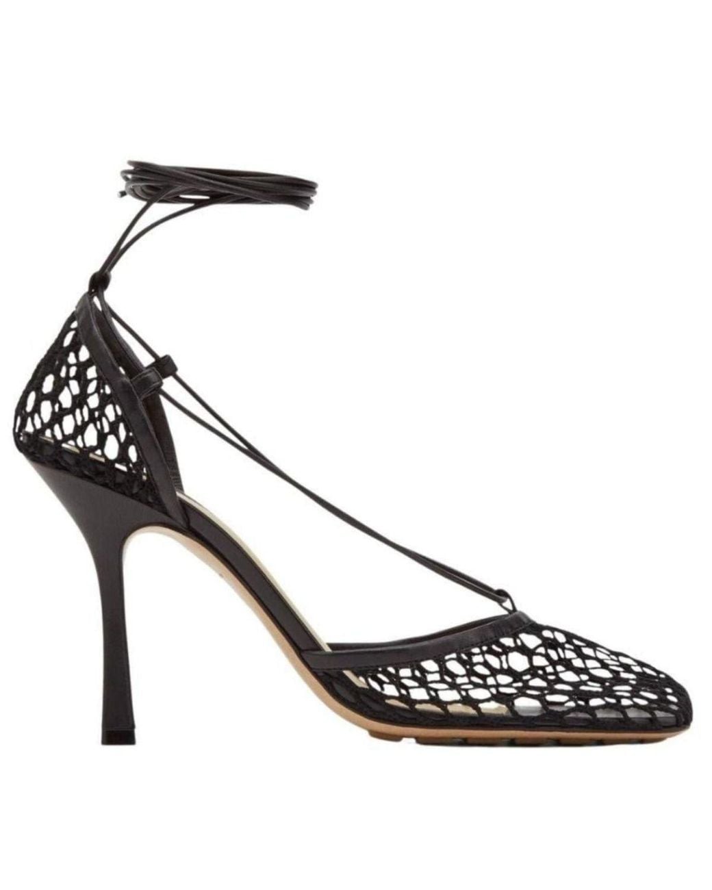 Bottega Veneta Black Fishnet Mesh Leather Sandal