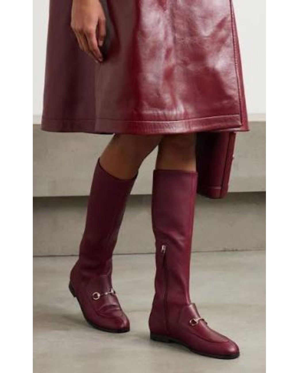 Gucci Red Jordaan Burgundy Leather Knee-high Boots