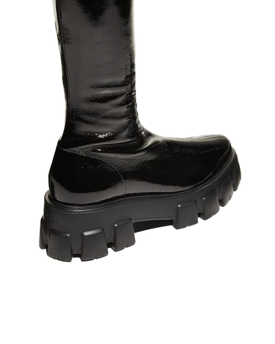 samenvoegen diefstal studio Prada Monolith Patent-leather Boots in Black | Lyst