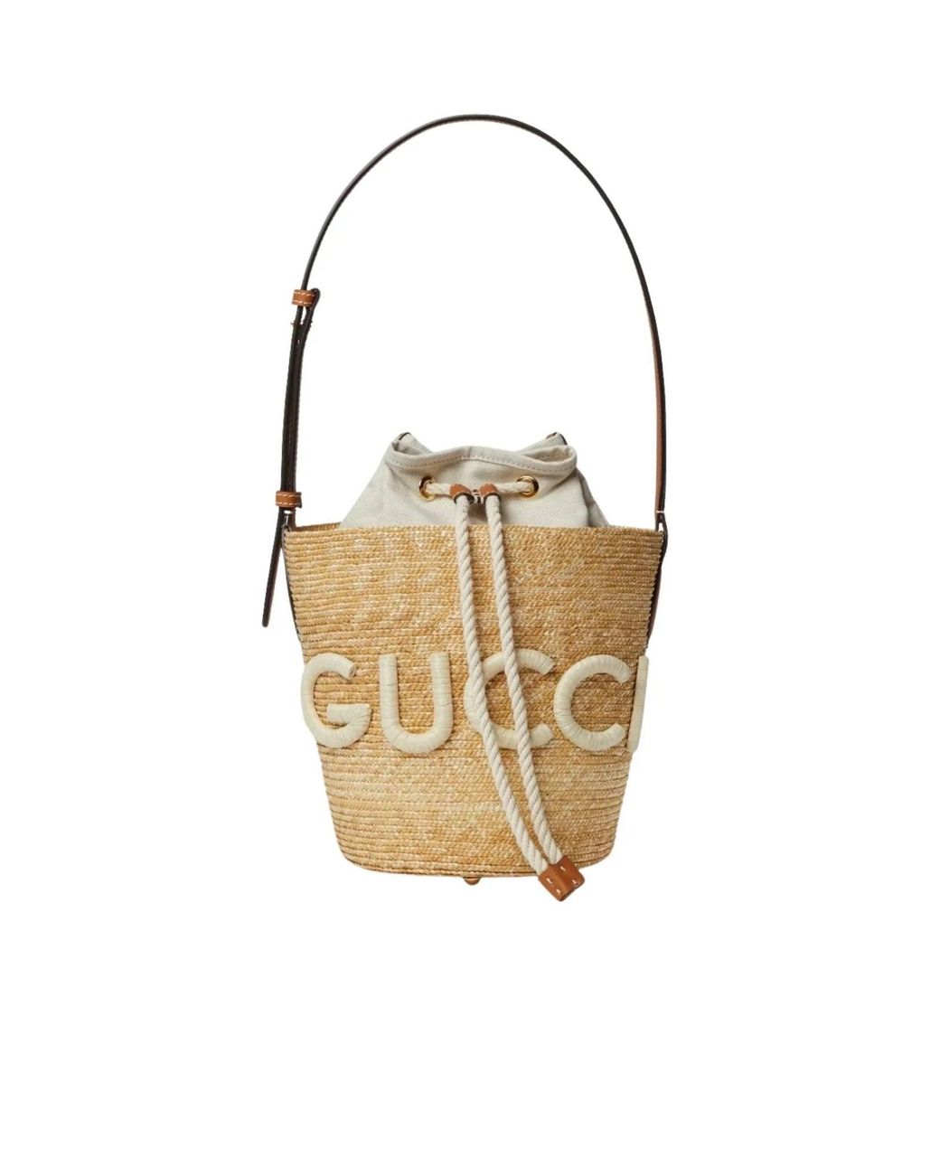 Gucci White Straw Shoulder Bag With Patch