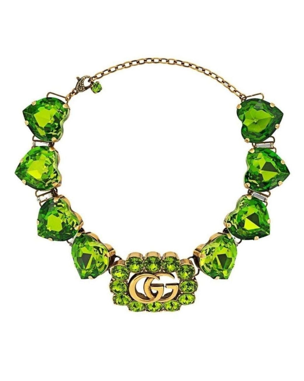 Gucci Green Double G Heart-crystal Necklace