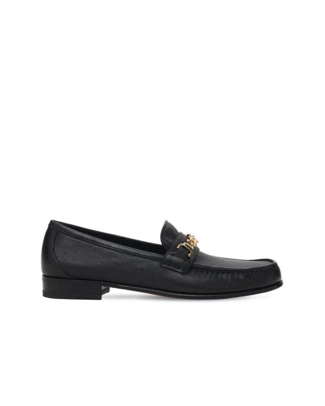 Gucci Black Leather Sylvie Chain Loafers