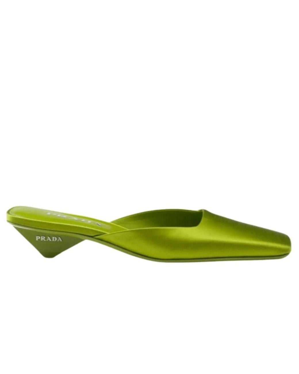 Prada Square-toe Satin Mules in Green | Lyst