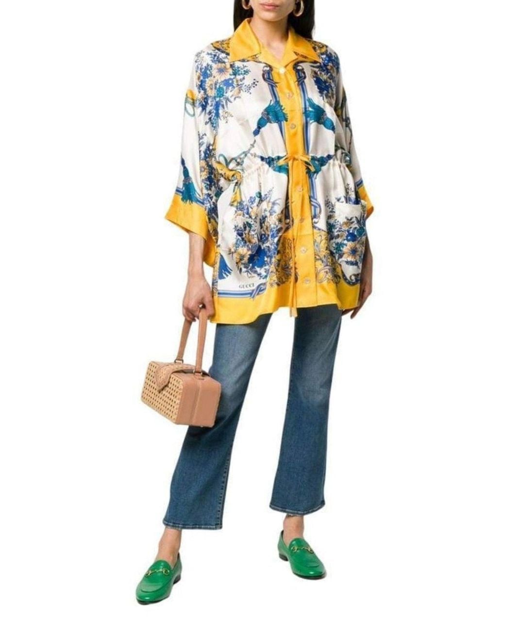 Gucci Blue Printed Silk Kimono Shirt