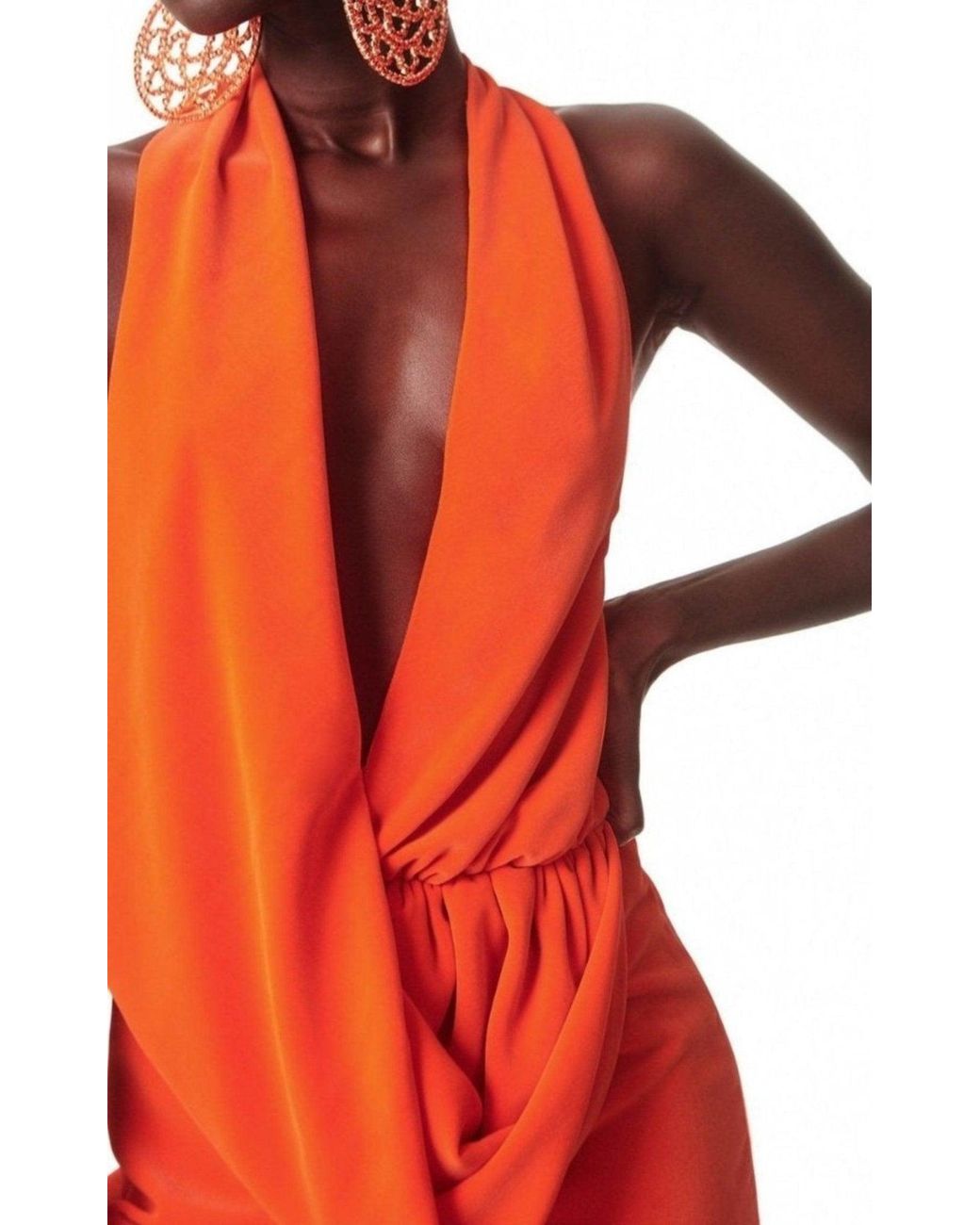 Area Red Draped Cowl Jumpsuit
