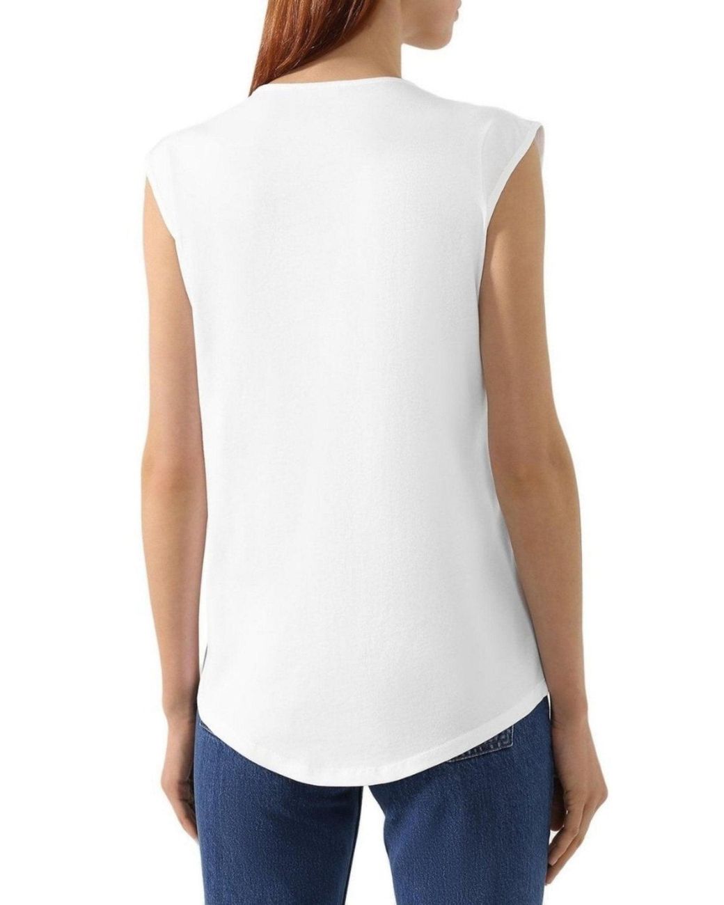 Balmain White Sleeveless T-shirt With Gold Logo & Buttons