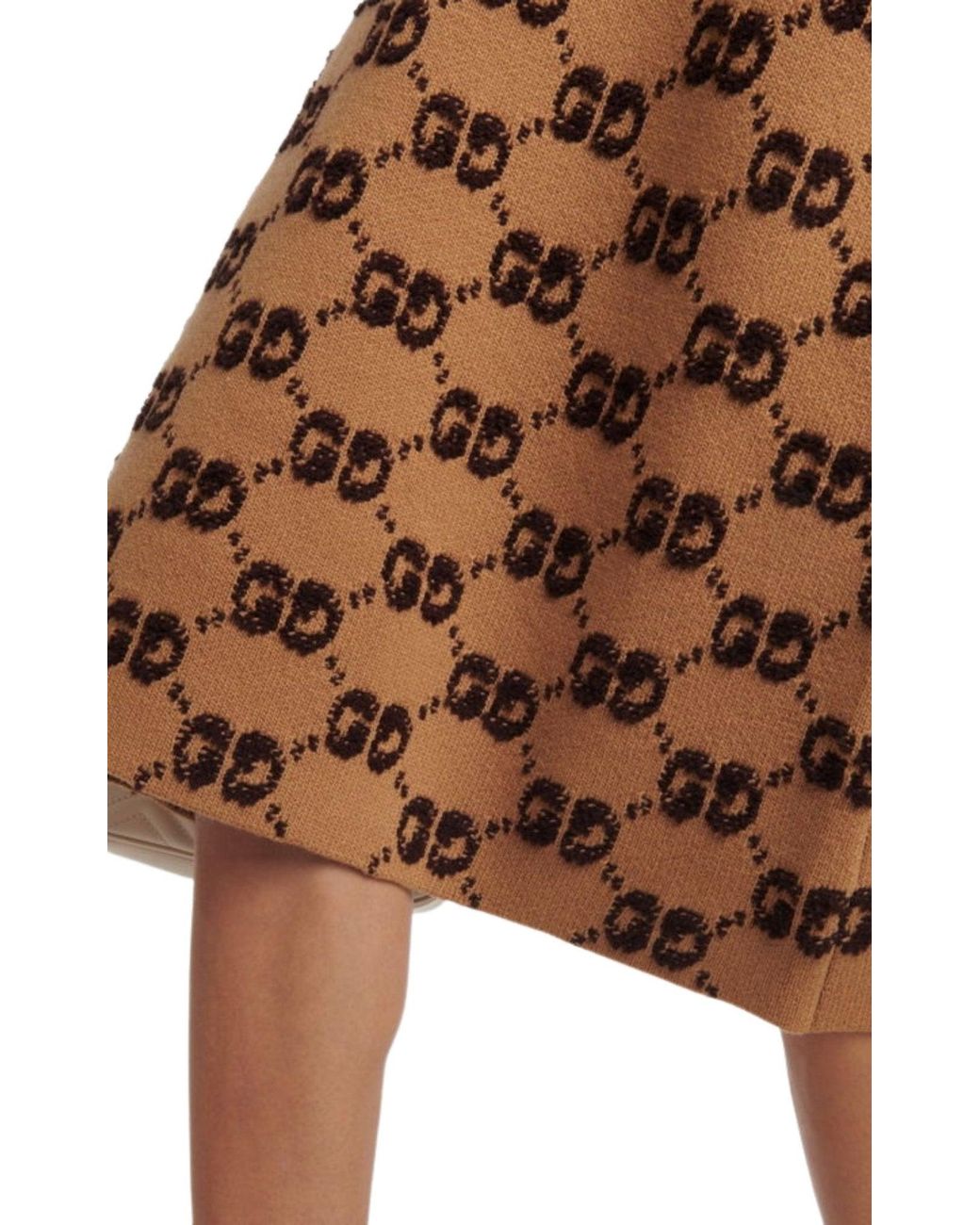 Gucci Natural GG Logo Jacquard Wool Bouclé Midi Skirt