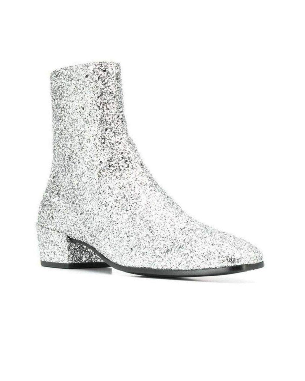 Saint Laurent Metallic Silver Glittler Ankle Boots It 37.5