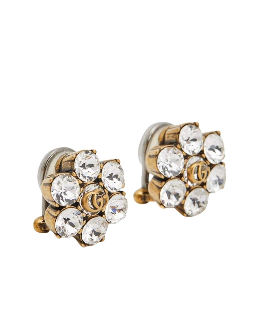 Gucci Metallic Crystal GG Logo Clip Earrings In Gold-tone Metal