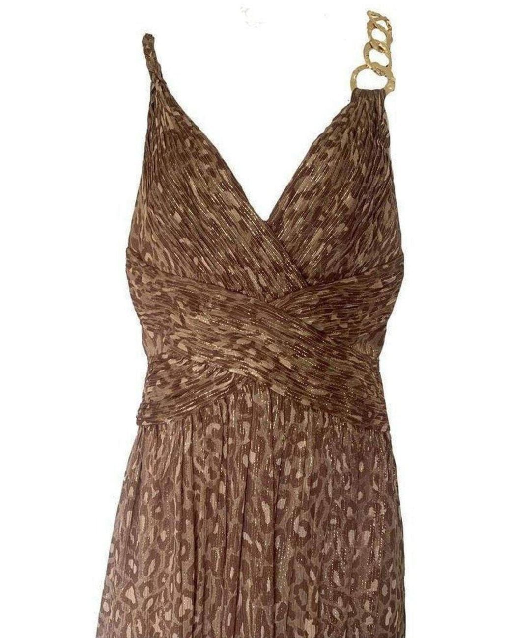 BCBGMAXAZRIA Brown Leopard Print Silk Gown Dress