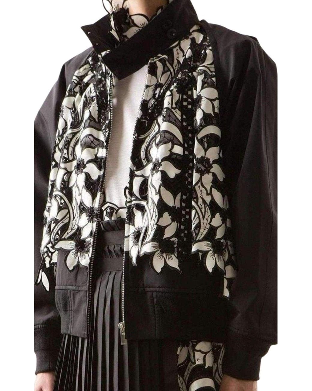 Sacai Black Broderie Anglaise Floral Cotton Jacket
