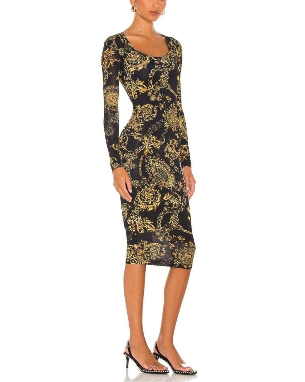 Versace Jeans Couture Black Baroque Print Midi Dress