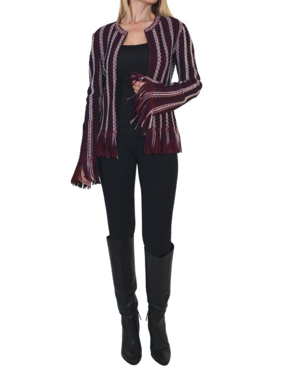 Alaïa Purple Seamed Knit Moto Fringe Jacket