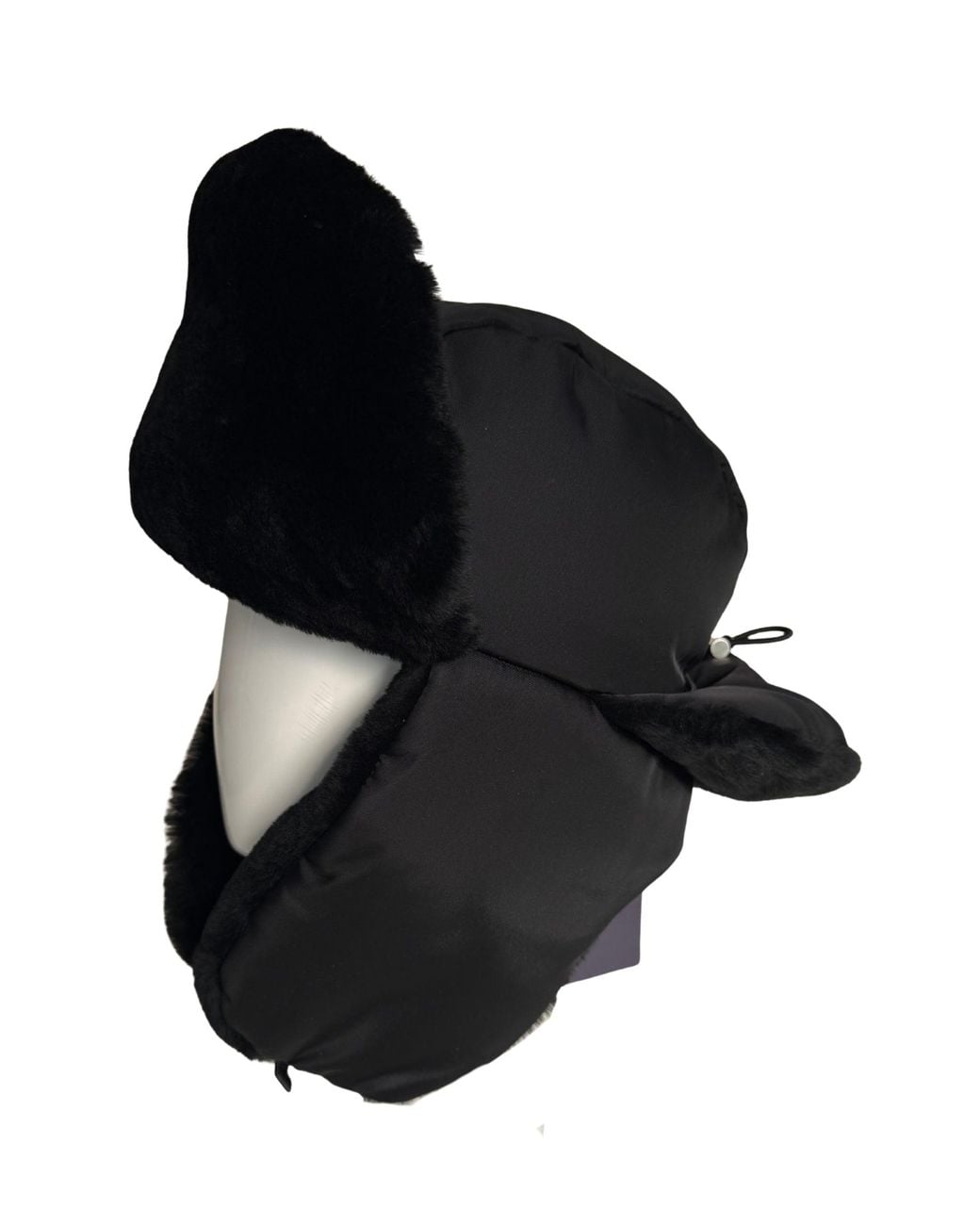 Prada Black Nylon & Shearling Trapper Hat