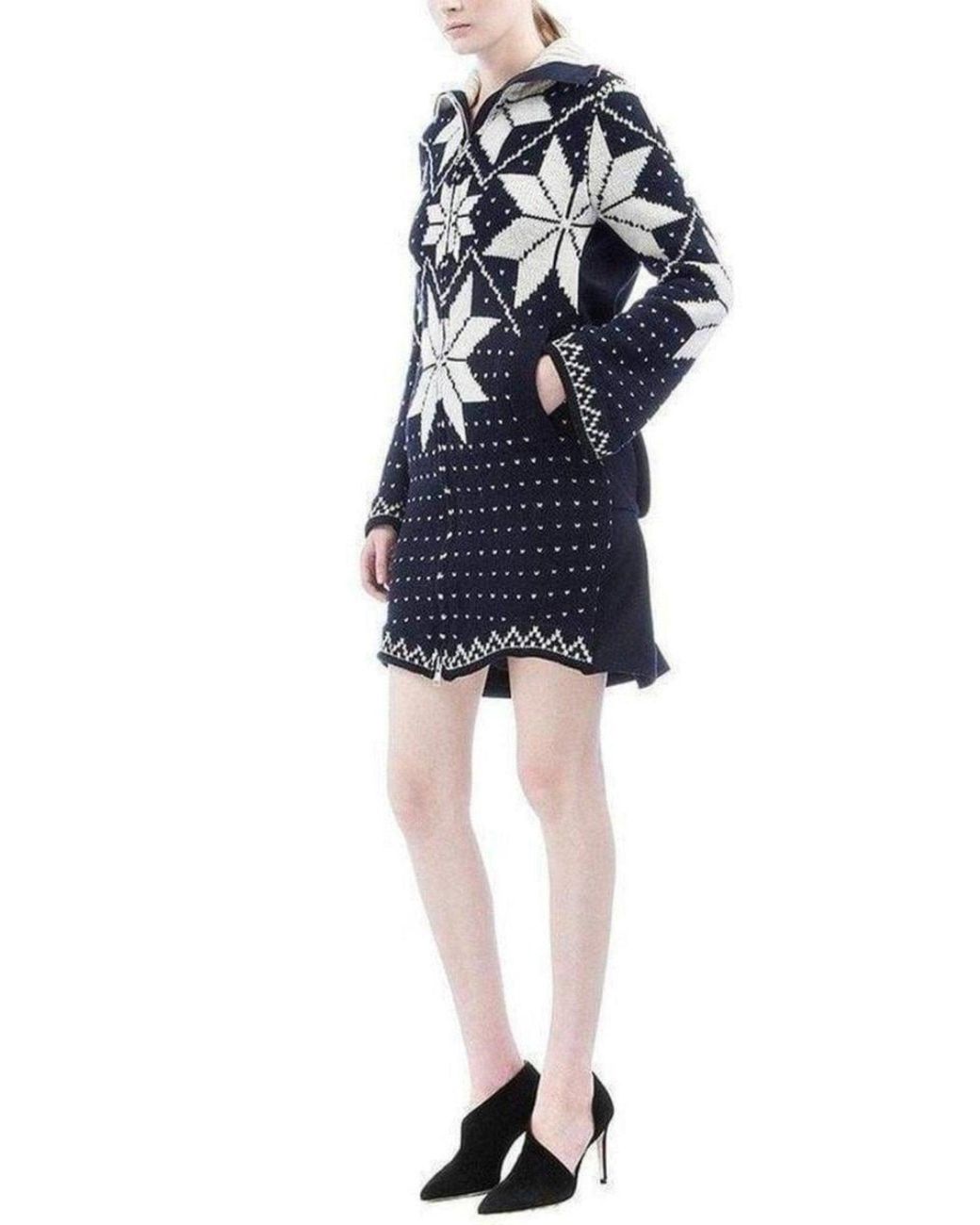 Sacai Blue Luck Jacquard Long Cardigan Coat