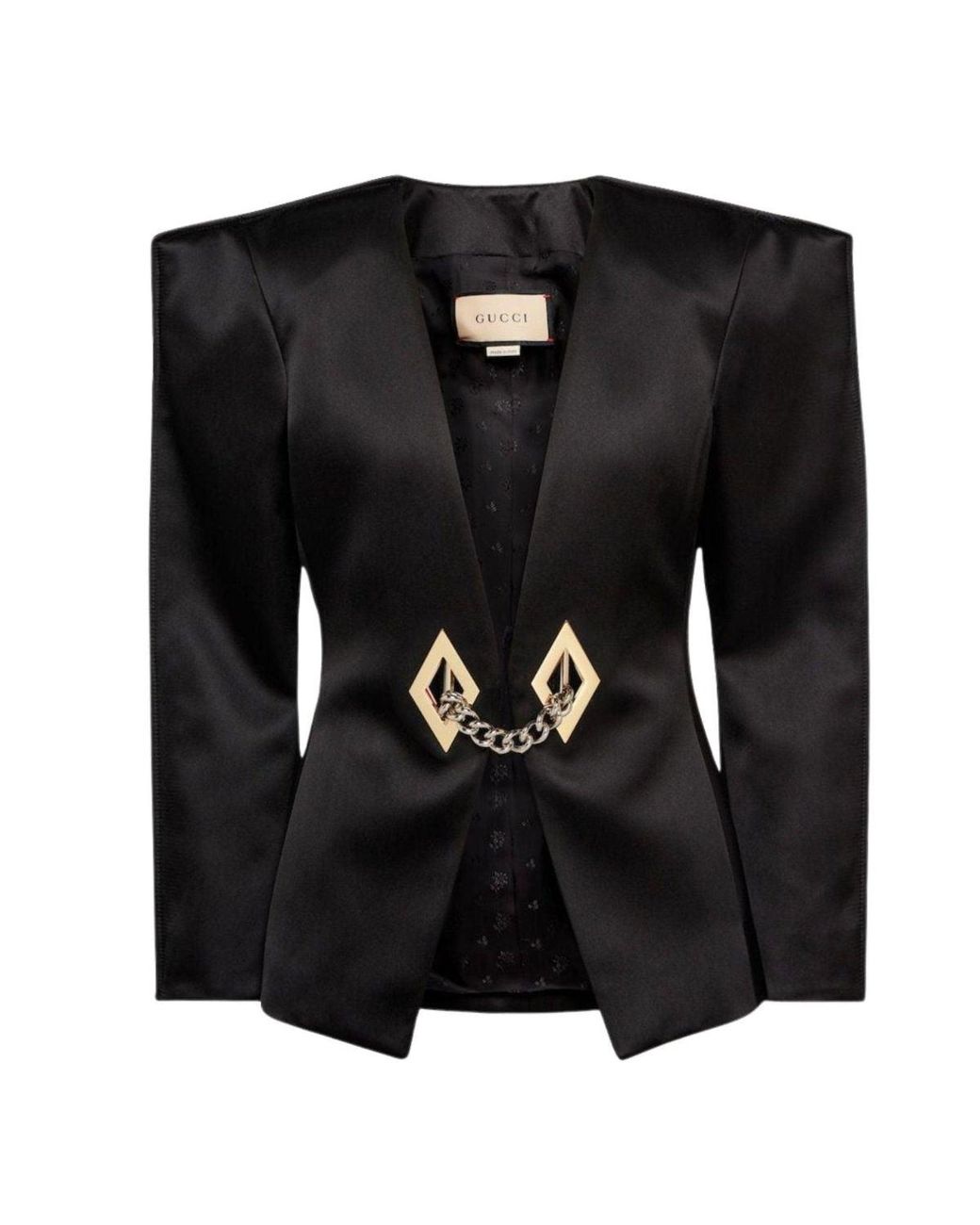Gucci Black Chain Trimmed Satin Blazer