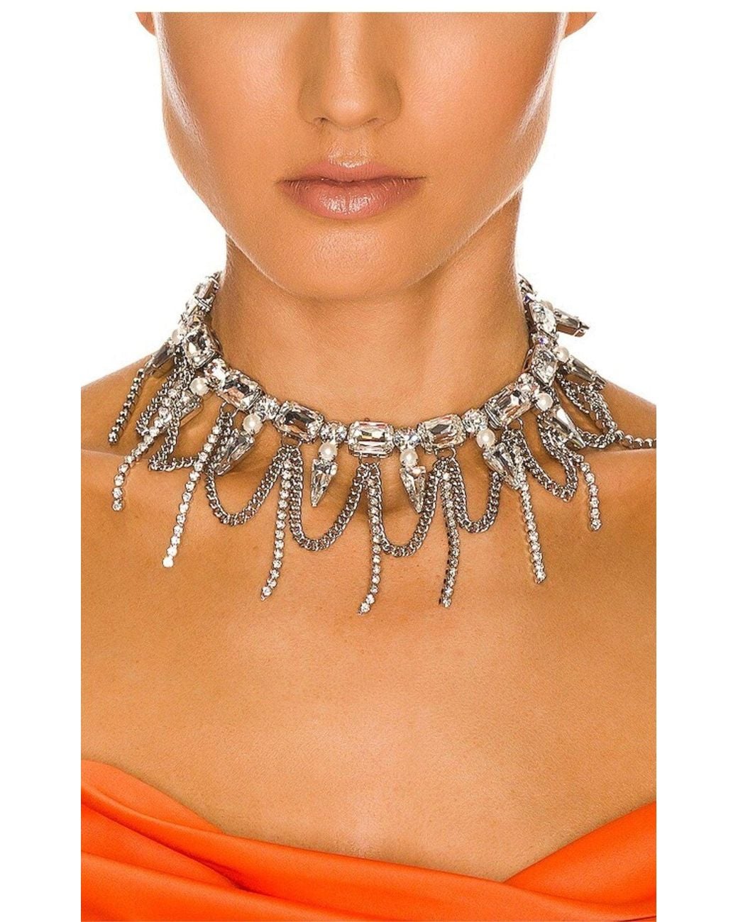 Alessandra Rich White Crystal-layered Choker Necklace