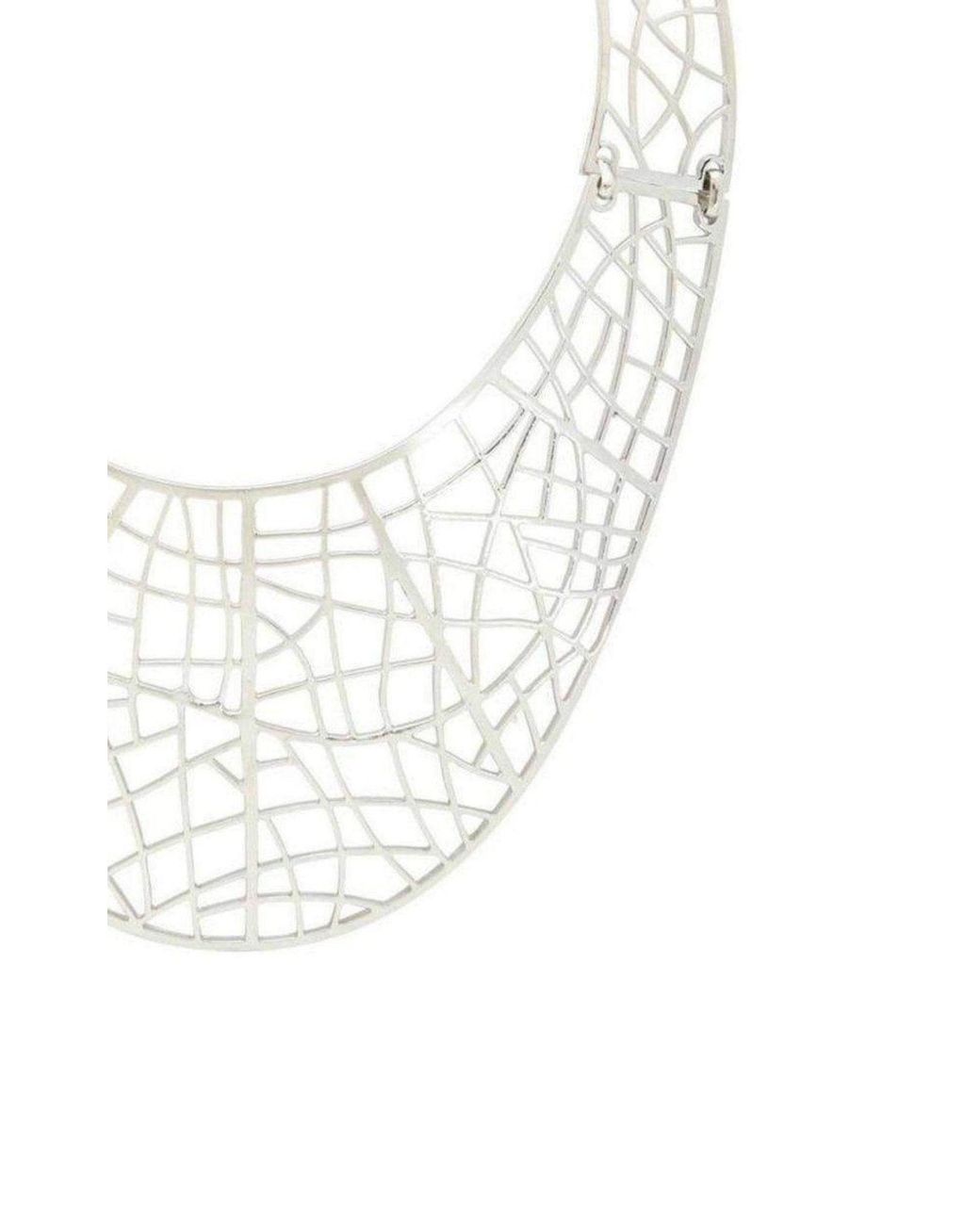 BCBGMAXAZRIA Metallic Silver Filigree Plate Necklace