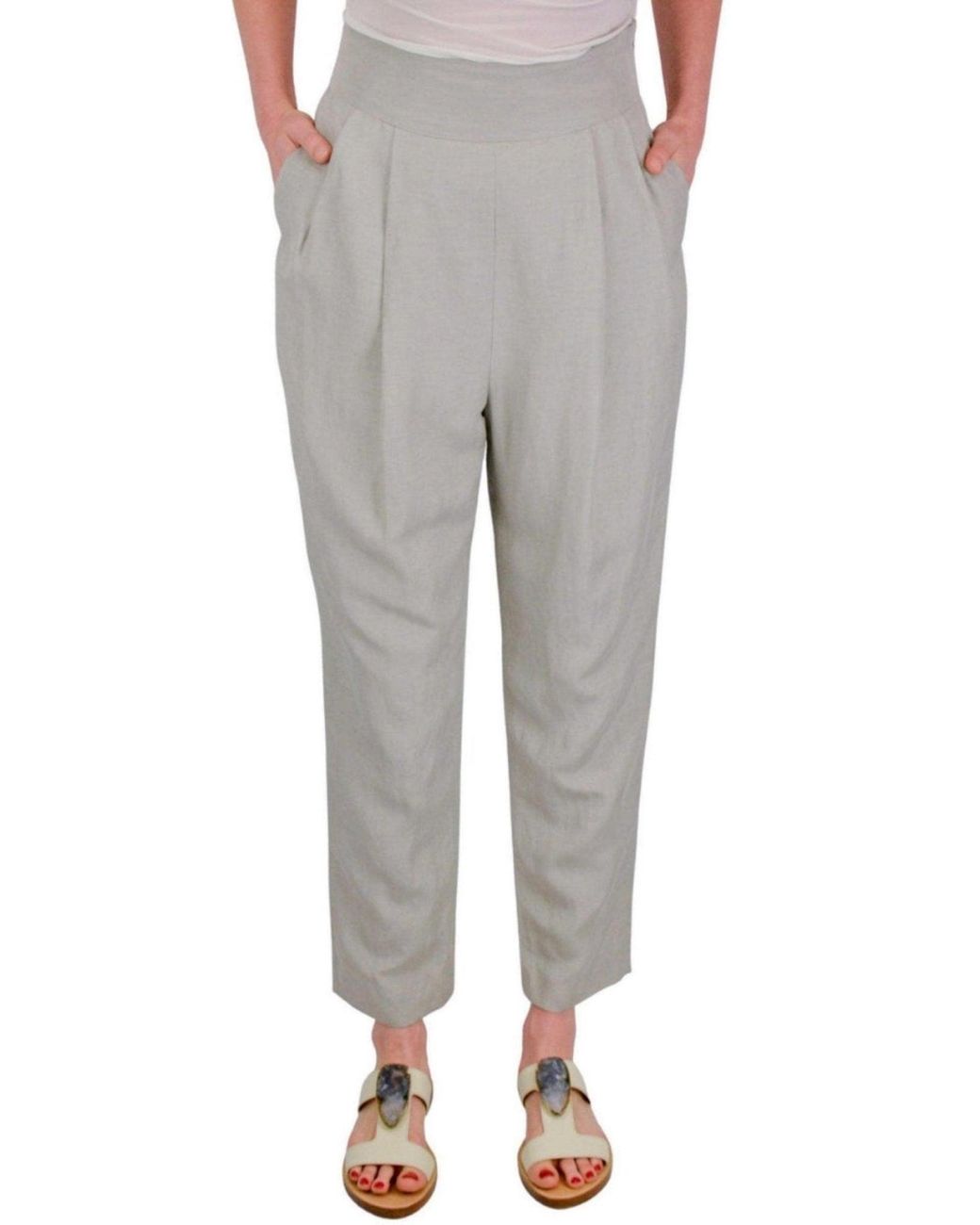 Héros Gray Grey Silk-linen Blend Pleated Pants