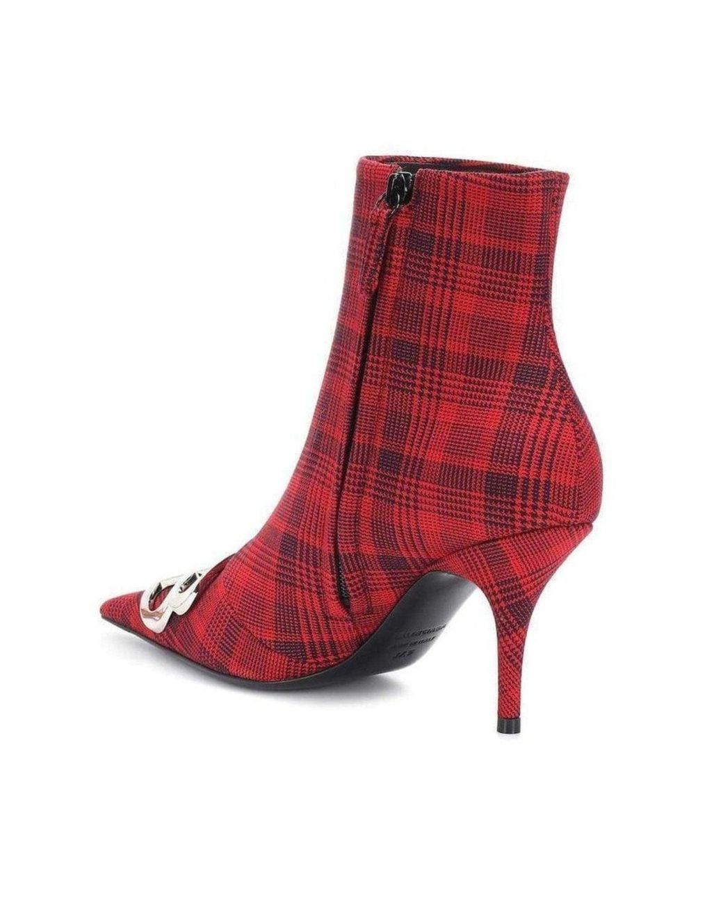 Balenciaga Red Logo Plaid Canvas Ankle Boots