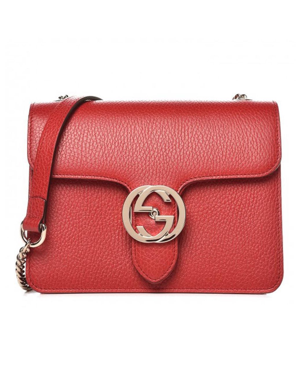 Interlocking leather crossbody bag Gucci Red in Leather - 32626689