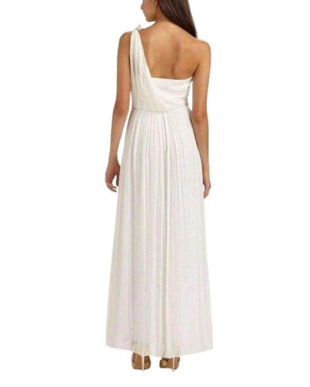 BCBGMAXAZRIA White One Shoulder Shadow Silk Dress