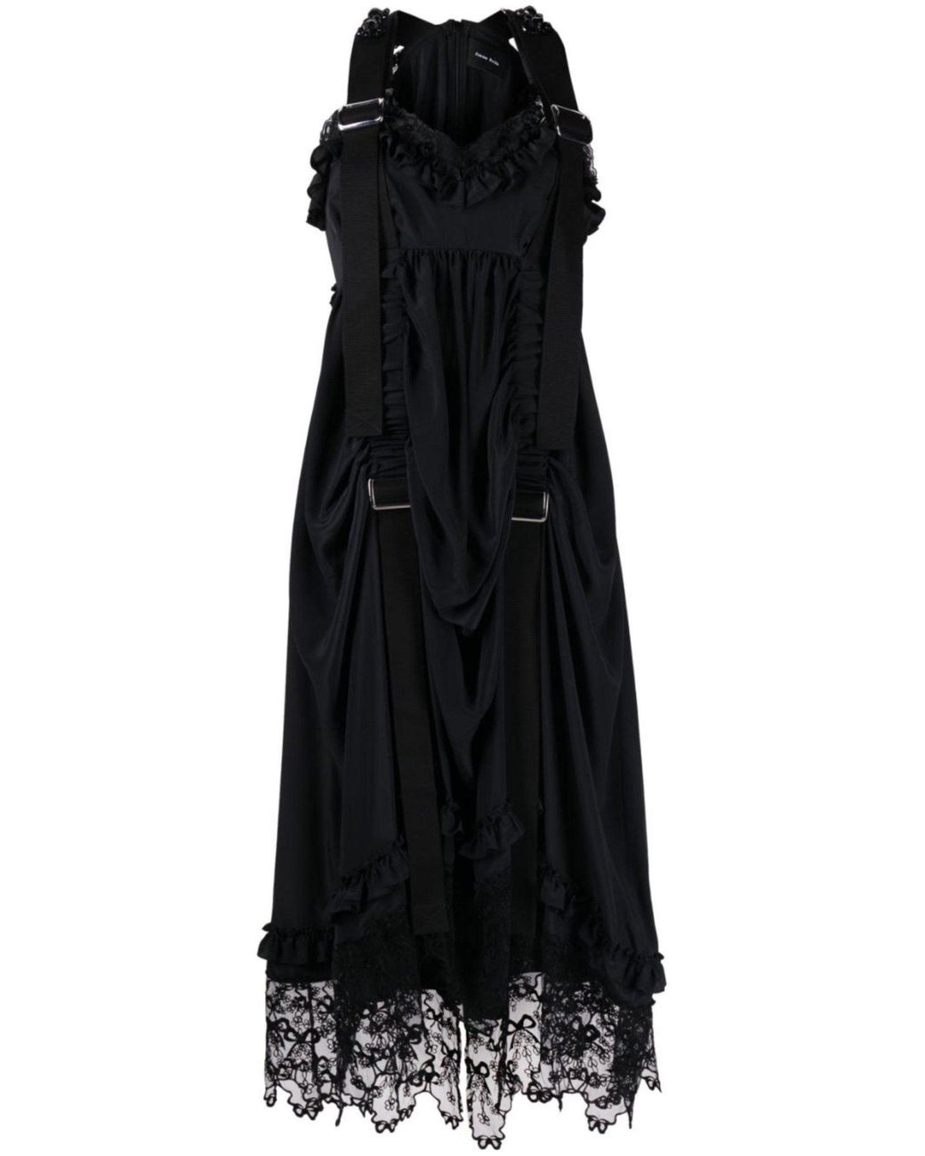 Simone Rocha Black Draped Buckle Silk Midi Dress