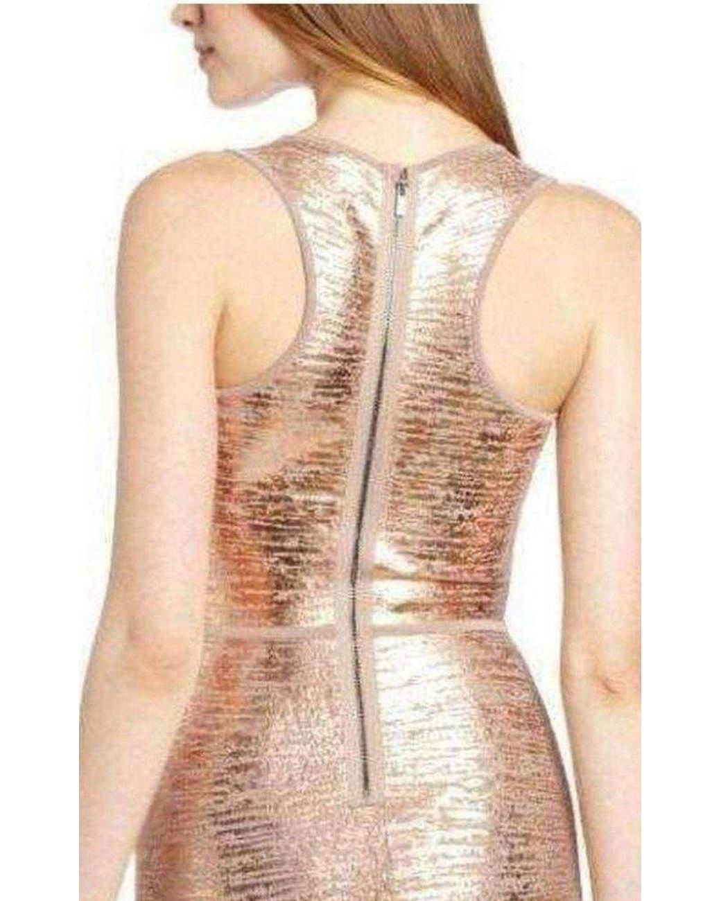 BCBGMAXAZRIA Natural Gisela Criss Cross Foil Print Bodycon Dress