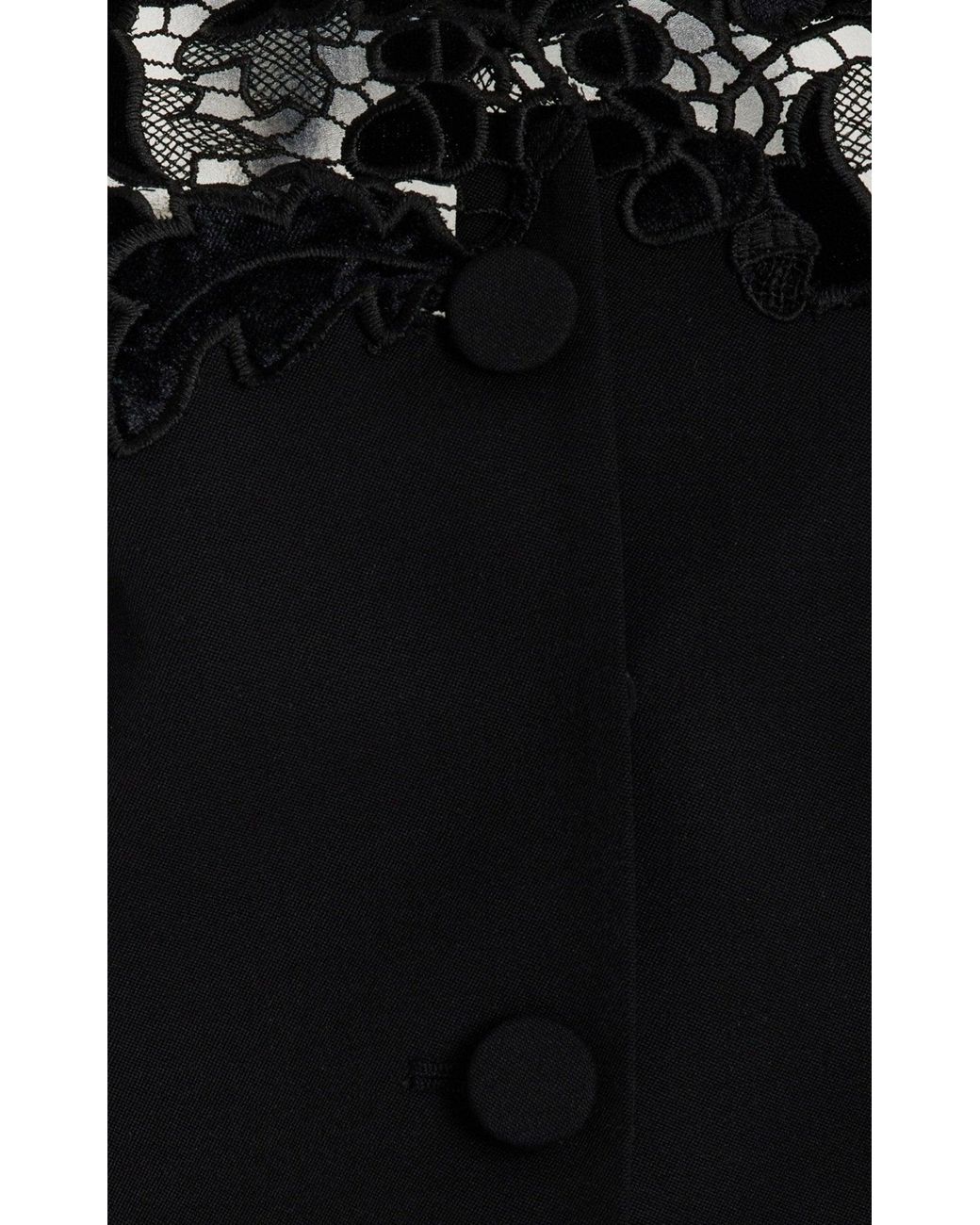 Oscar de la Renta Black Off-shoulder Velvet Guipure Lace Blazer