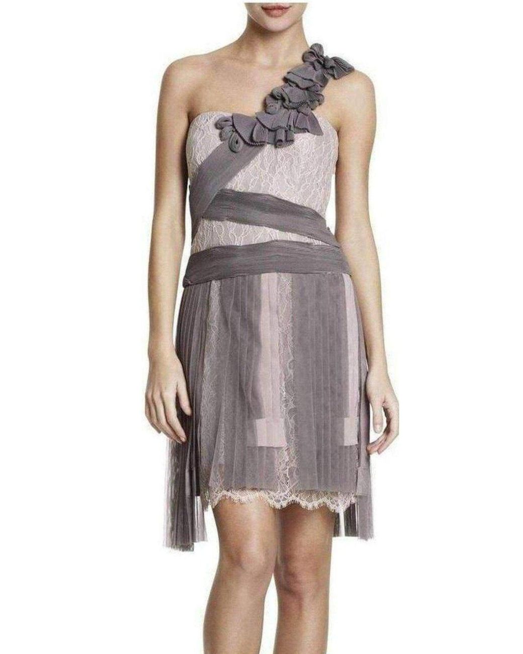 BCBGMAXAZRIA Red Pleated Contrast Lace Dress
