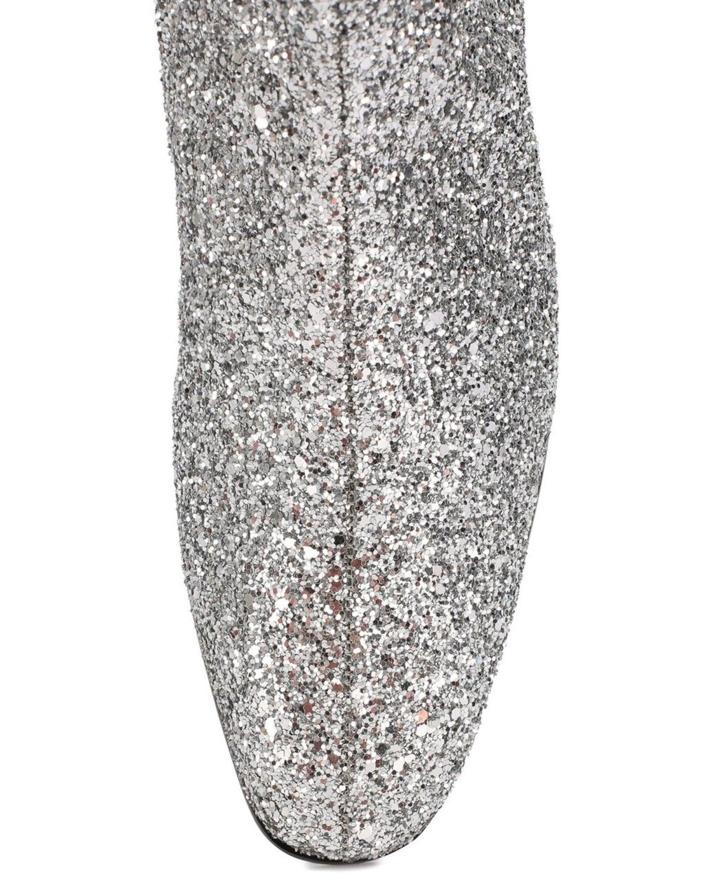 Saint Laurent Metallic Silver Glittler Ankle Boots It 37.5