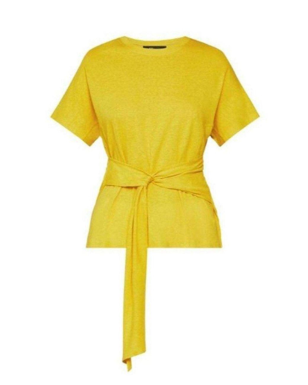 BCBGMAXAZRIA Yellow Linen Jersey Wrap Top