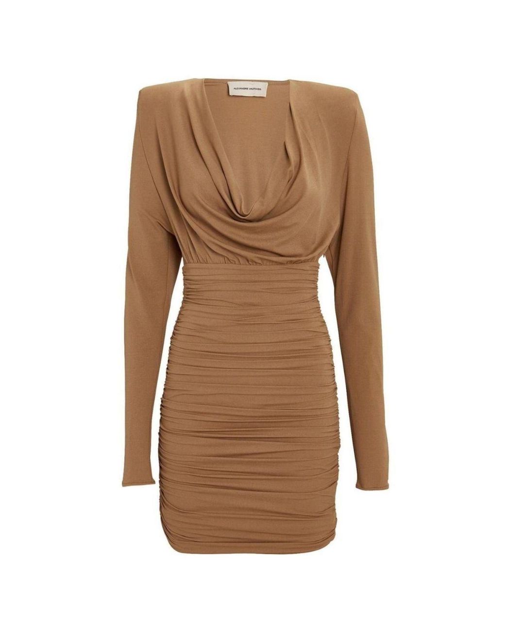 Alexandre Vauthier Brown Draped Jersey Cowl Neck Mini Dress